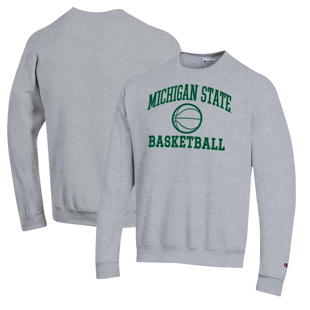 Men's Champion Heather Gray Michigan State Spartans Basketball Icon Pullover Crewneck Sweatshirt