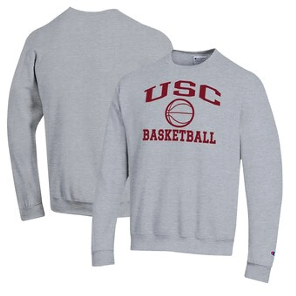 Men's Champion Heather Gray USC Trojans Basketball Icon Pullover Crewneck Sweatshirt