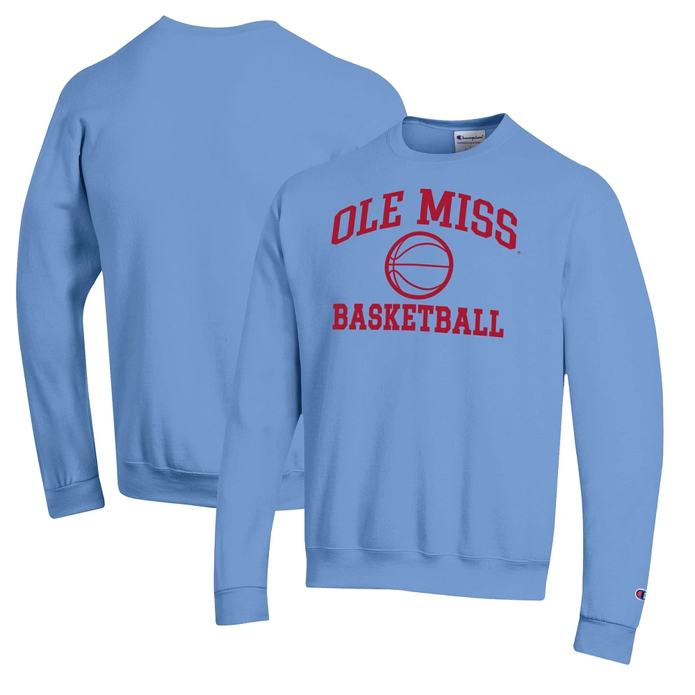 Men's Champion Powder Blue Ole Miss Rebels Basketball Icon Pullover Crewneck Sweatshirt