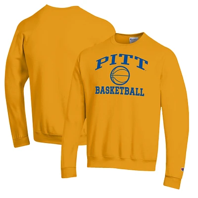 Men's Champion Gold Pitt Panthers Basketball Icon Pullover Crewneck Sweatshirt