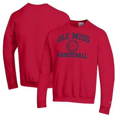 Men's Champion Red Ole Miss Rebels Basketball Icon Pullover Crewneck Sweatshirt