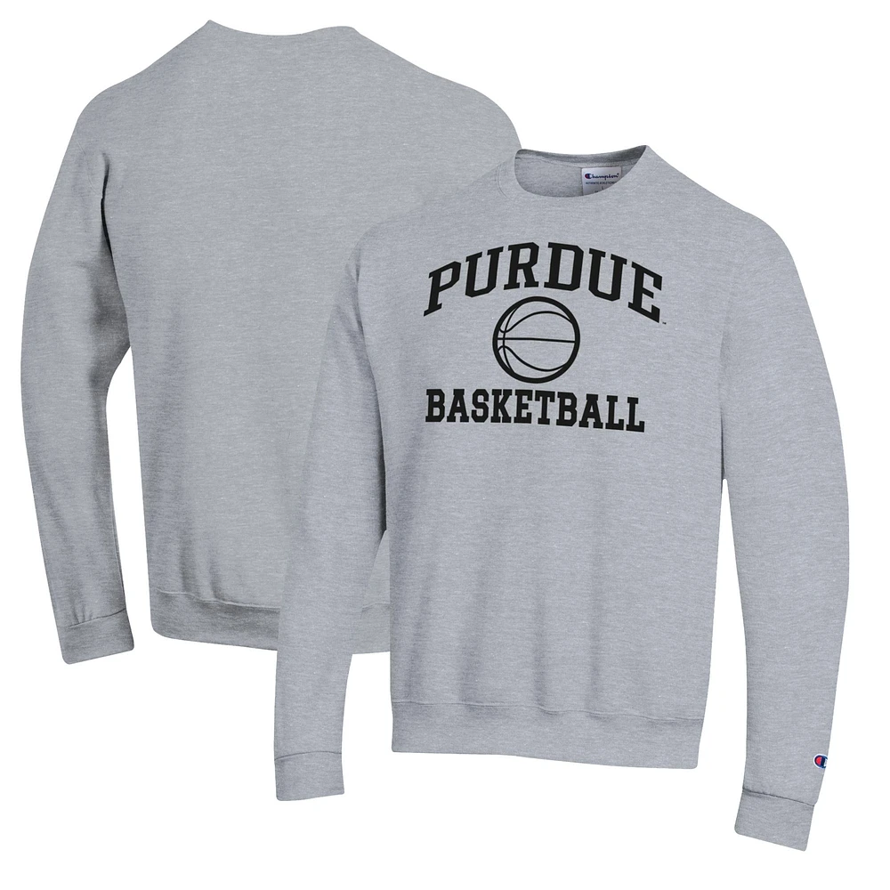 Men's Champion Heather Gray Purdue Boilermakers Basketball Icon Pullover Crewneck Sweatshirt