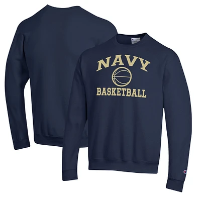 Men's Champion Navy Midshipmen Basketball Icon Pullover Crewneck Sweatshirt