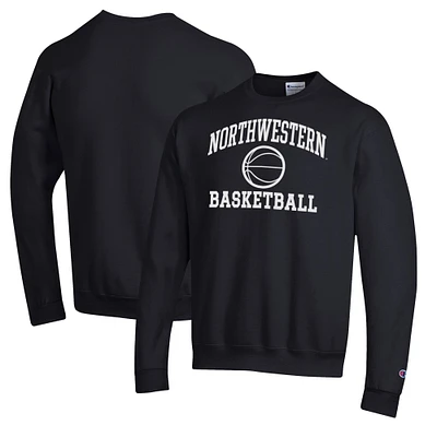 Men's Champion Black Northwestern Wildcats Basketball Icon Pullover Crewneck Sweatshirt