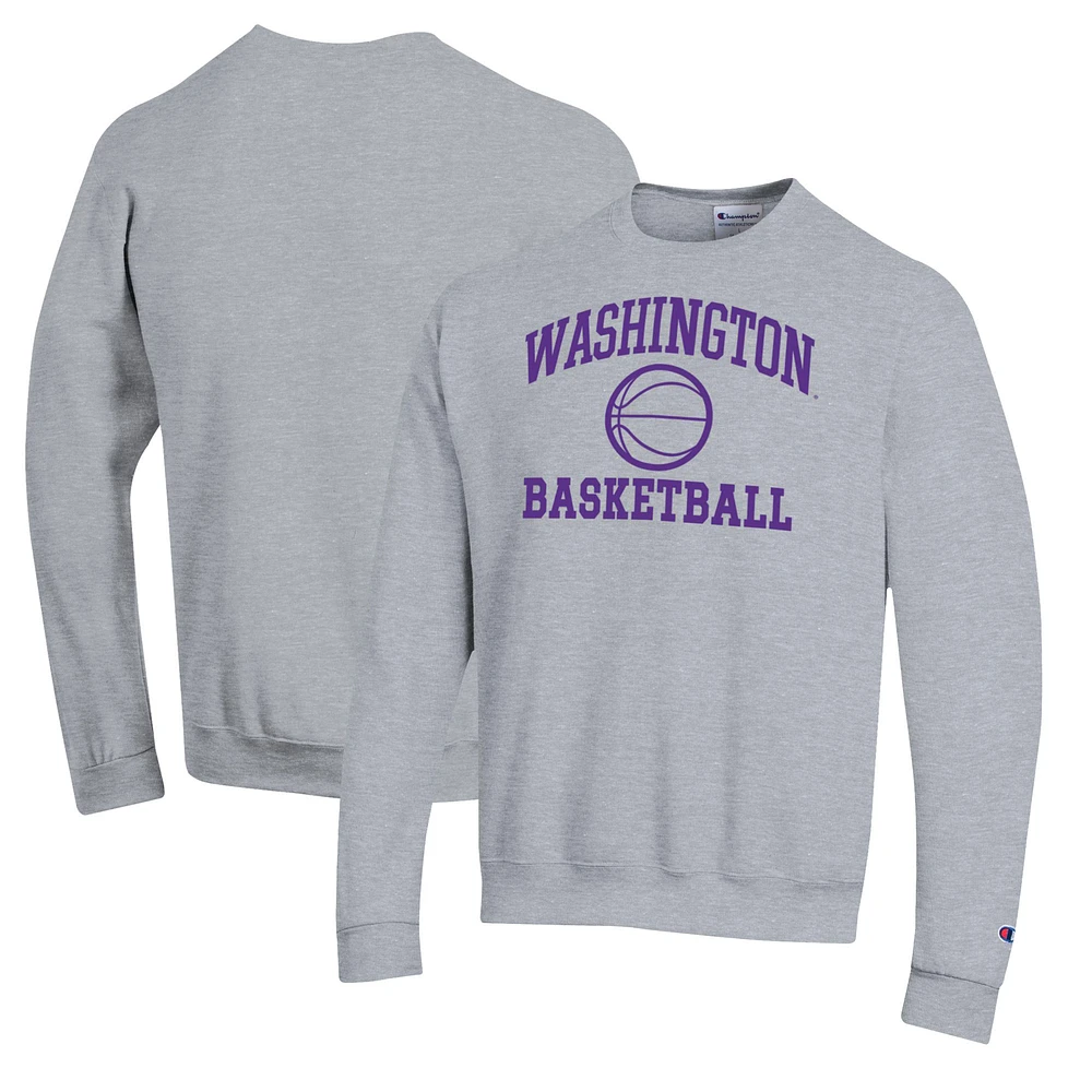 Men's Champion Heather Gray Washington Huskies Basketball Icon Pullover Crewneck Sweatshirt