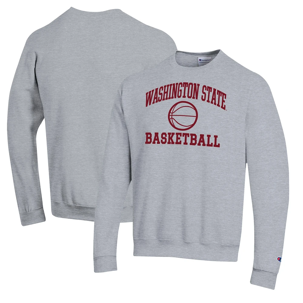 Men's Champion Heather Gray Washington State Cougars Basketball Icon Pullover Crewneck Sweatshirt