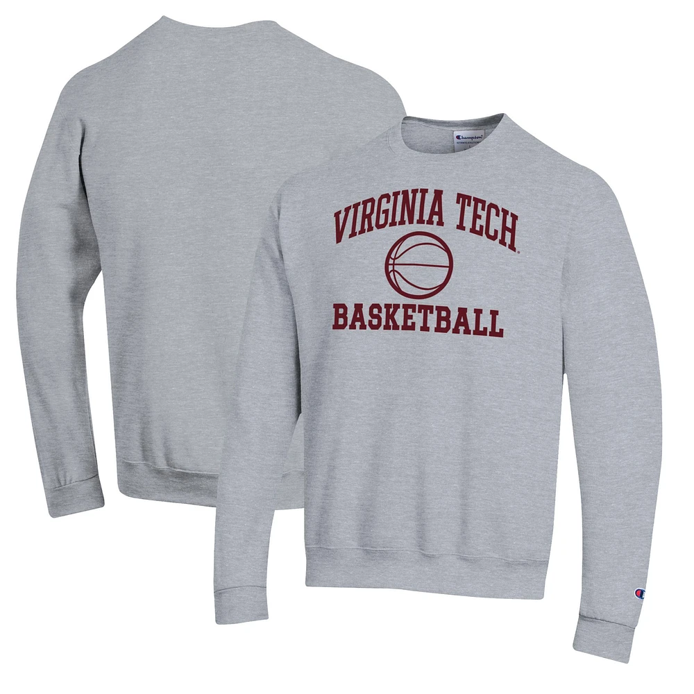 Men's Champion Heather Gray Virginia Tech Hokies Basketball Icon Pullover Crewneck Sweatshirt