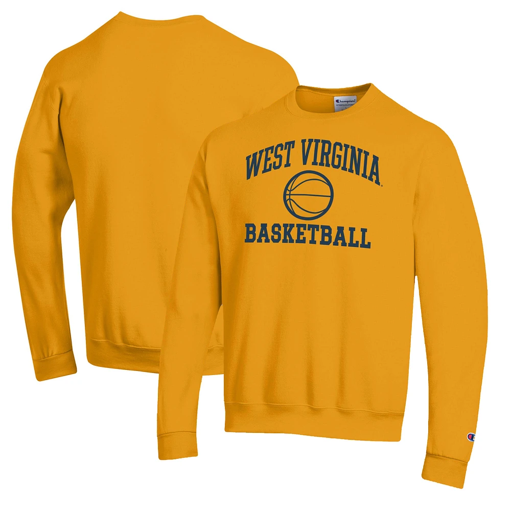 Men's Champion Gold West Virginia Mountaineers Basketball Icon Pullover Crewneck Sweatshirt