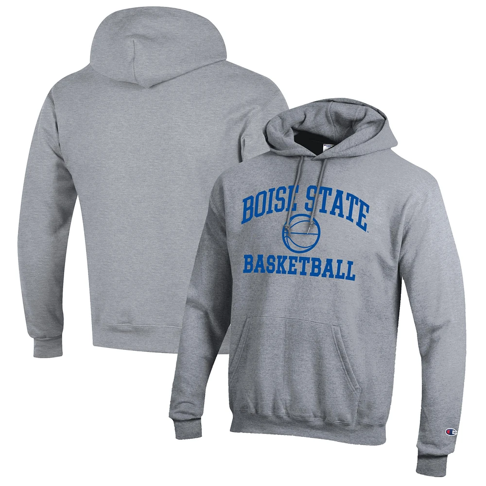 Men's Champion Heather Gray Boise State Broncos Basketball Icon Pullover Hoodie