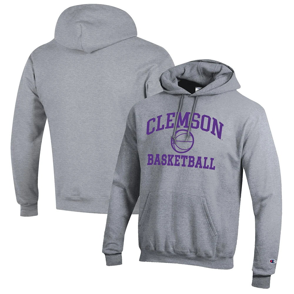 Men's Champion Heather Gray Clemson Tigers Basketball Icon Pullover Hoodie