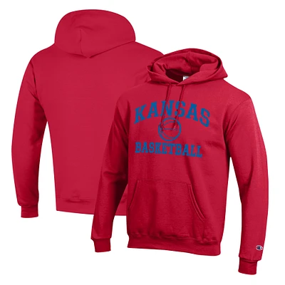 Men's Champion Red Kansas Jayhawks Basketball Icon Pullover Hoodie