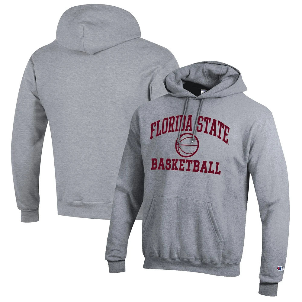 Men's Champion Heather Gray Florida State Seminoles Basketball Icon Pullover Hoodie