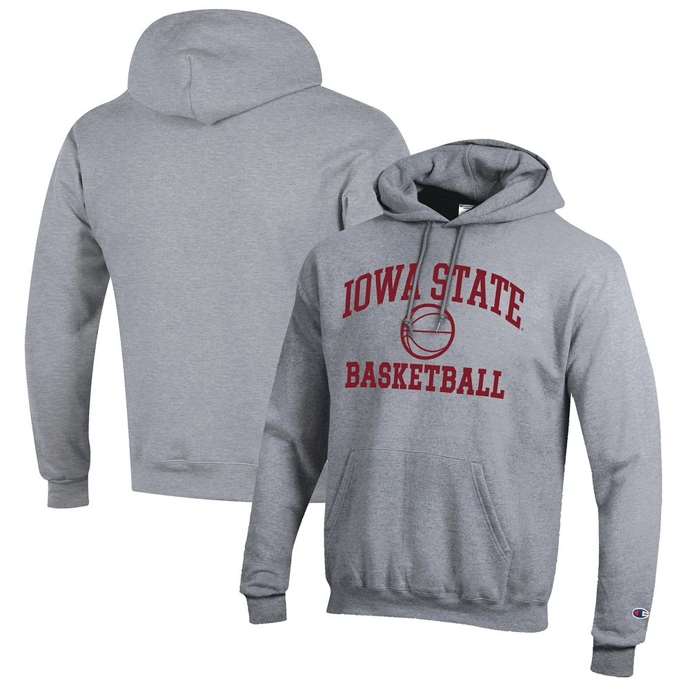 Men's Champion Heather Gray Iowa State Cyclones Basketball Icon Pullover Hoodie