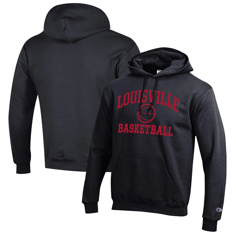 Men's Champion Black Louisville Cardinals Basketball Icon Pullover Hoodie