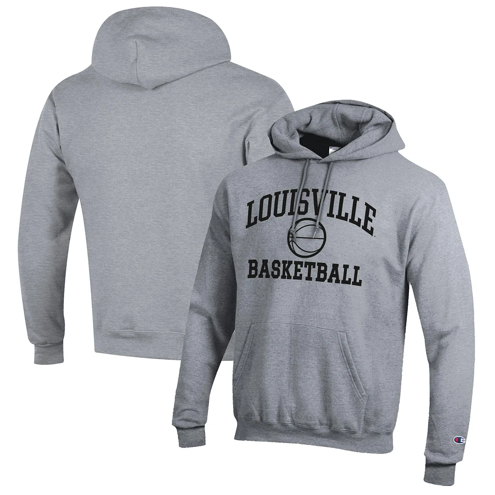 Men's Champion Heather Gray Louisville Cardinals Basketball Icon Pullover Hoodie