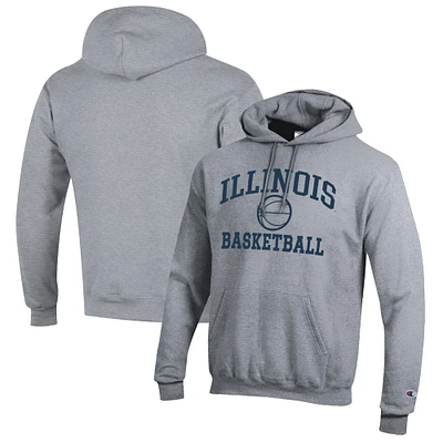 Men's Champion Heather Gray Illinois Fighting Illini Basketball Icon Pullover Hoodie