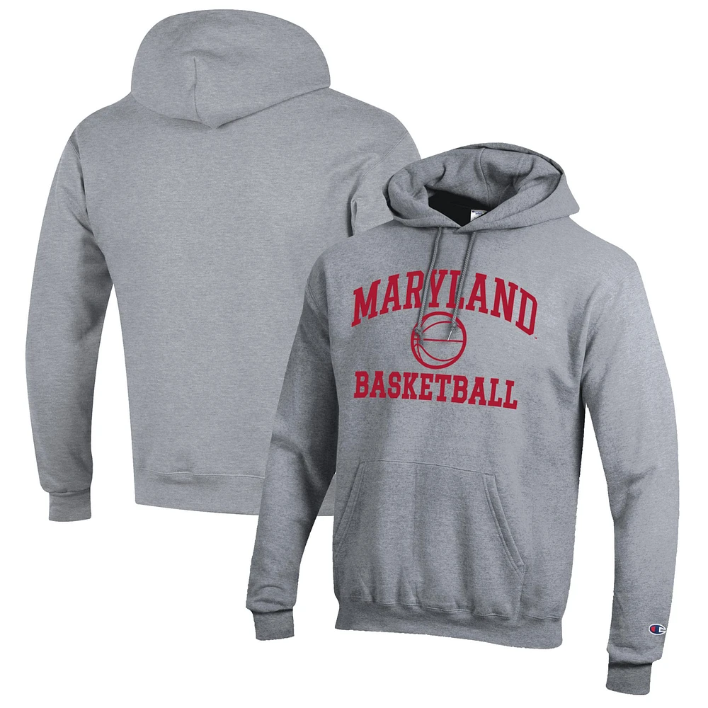 Men's Champion Heather Gray Maryland Terrapins Basketball Icon Pullover Hoodie