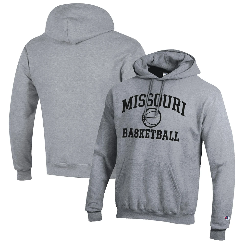 Men's Champion Heather Gray Missouri Tigers Basketball Icon Pullover Hoodie