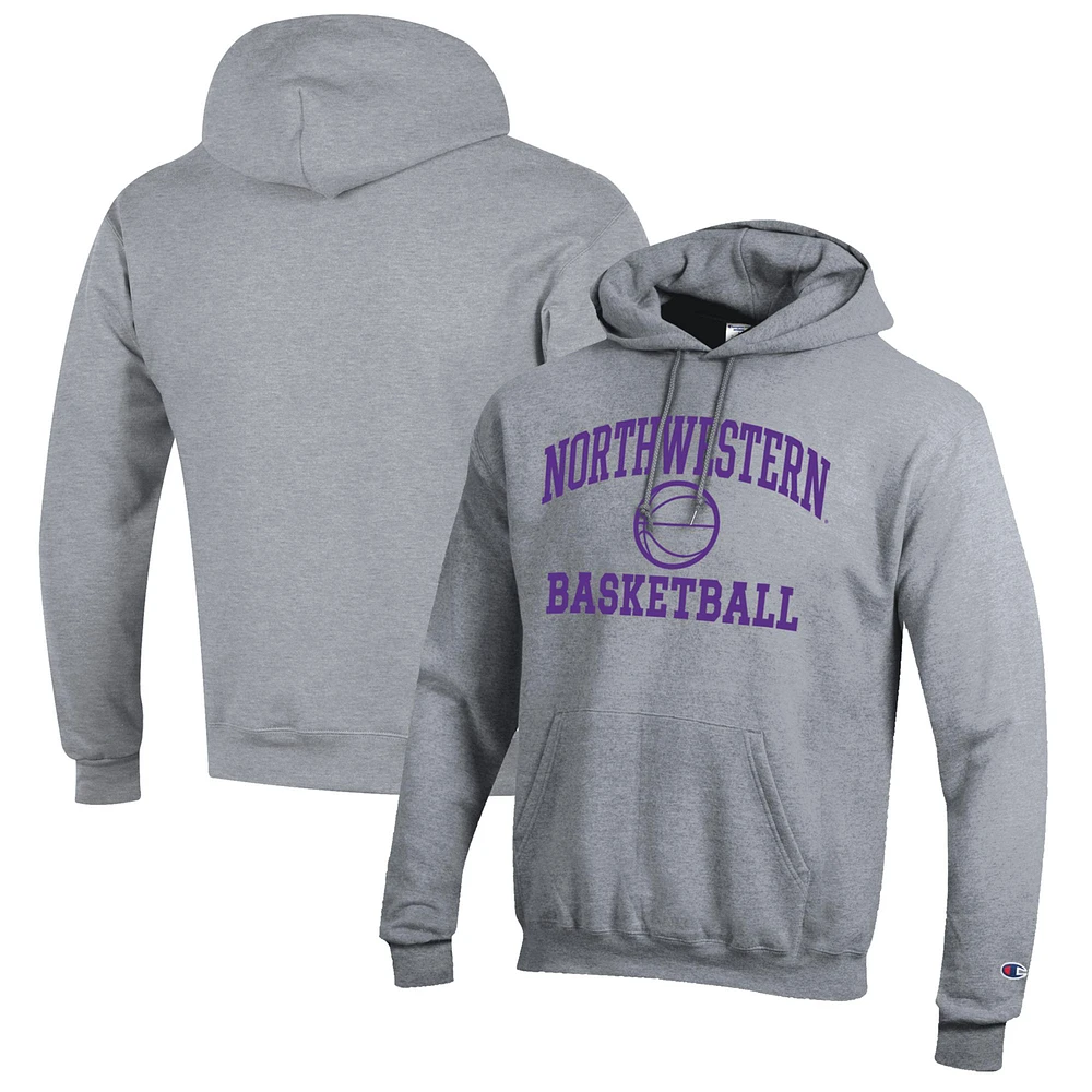 Men's Champion Heather Gray Northwestern Wildcats Basketball Icon Pullover Hoodie