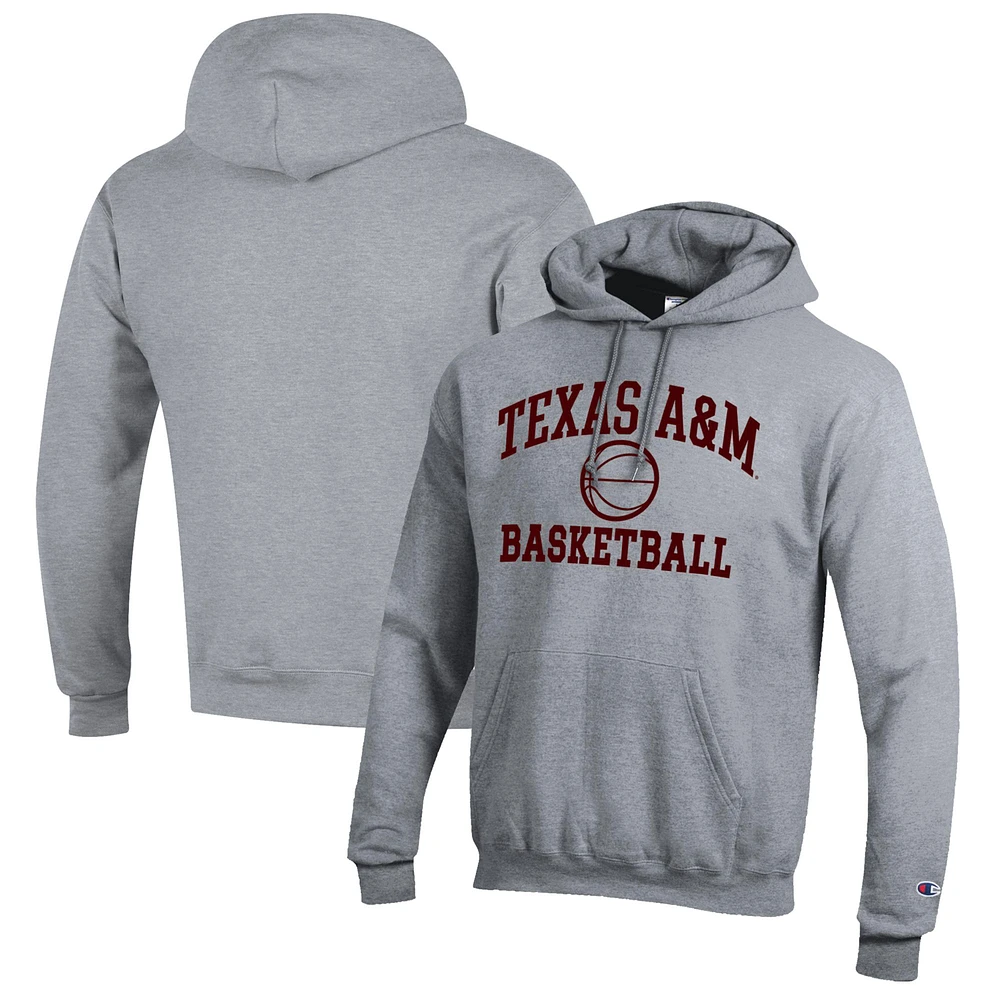 Men's Champion Heather Gray Texas A&M Aggies Basketball Icon Pullover Hoodie
