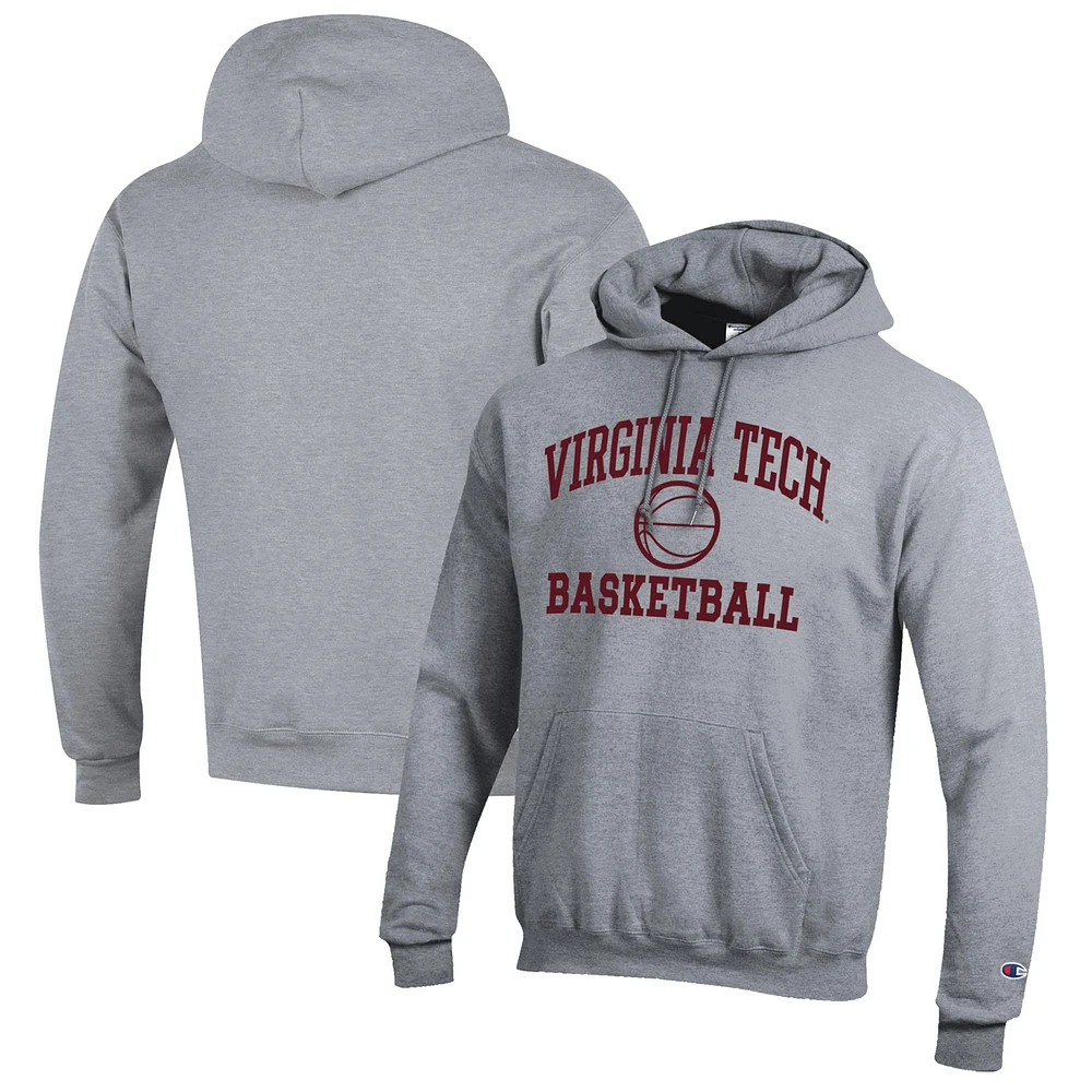 Men's Champion Heather Gray Virginia Tech Hokies Basketball Icon Pullover Hoodie