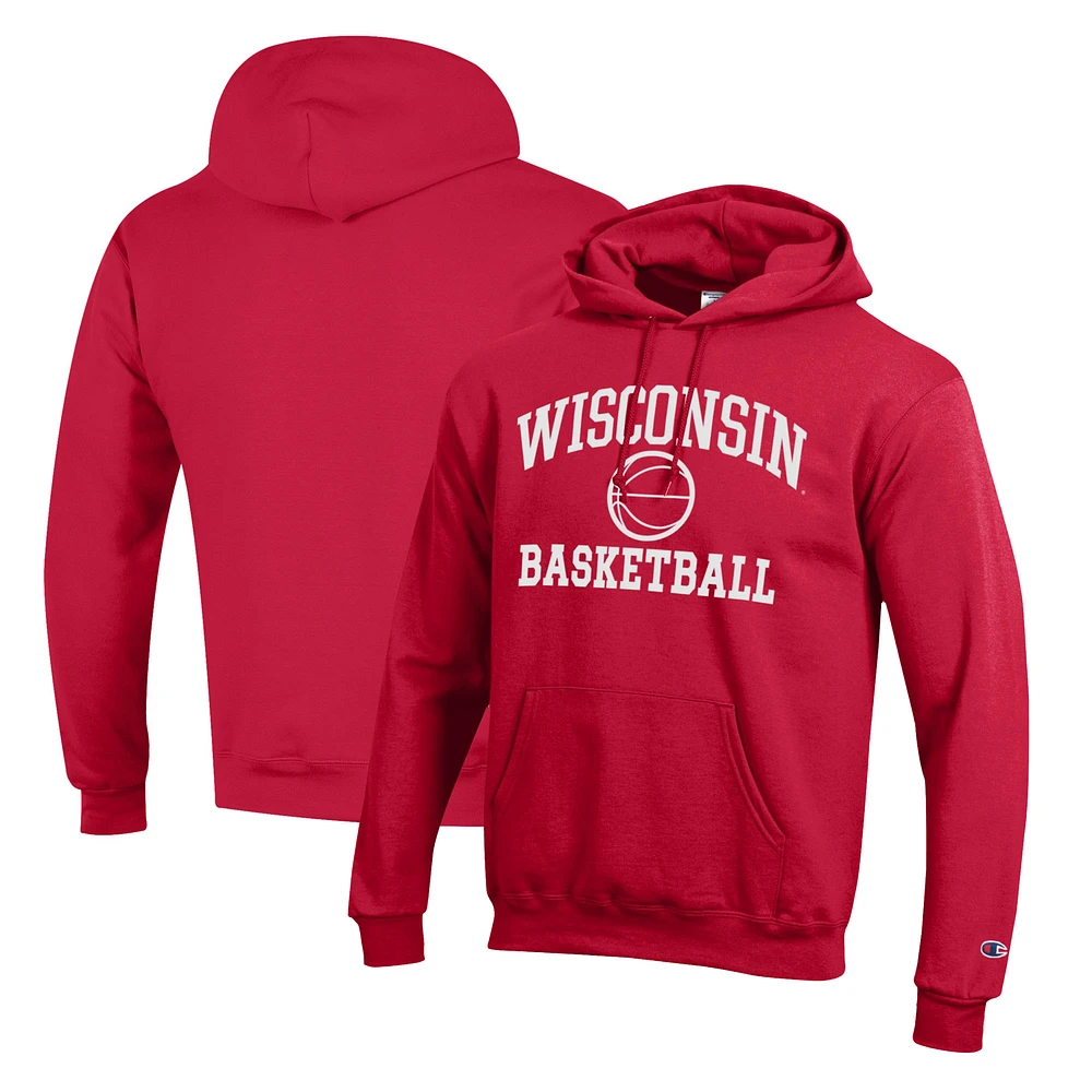 Men's Champion Red Wisconsin Badgers Basketball Icon Pullover Hoodie