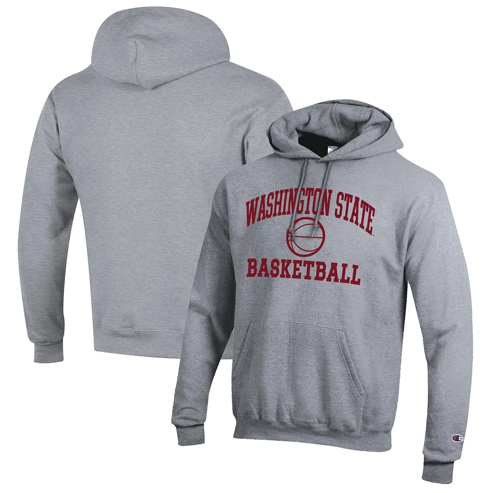 Men's Champion Heather Gray Washington State Cougars Basketball Icon Pullover Hoodie
