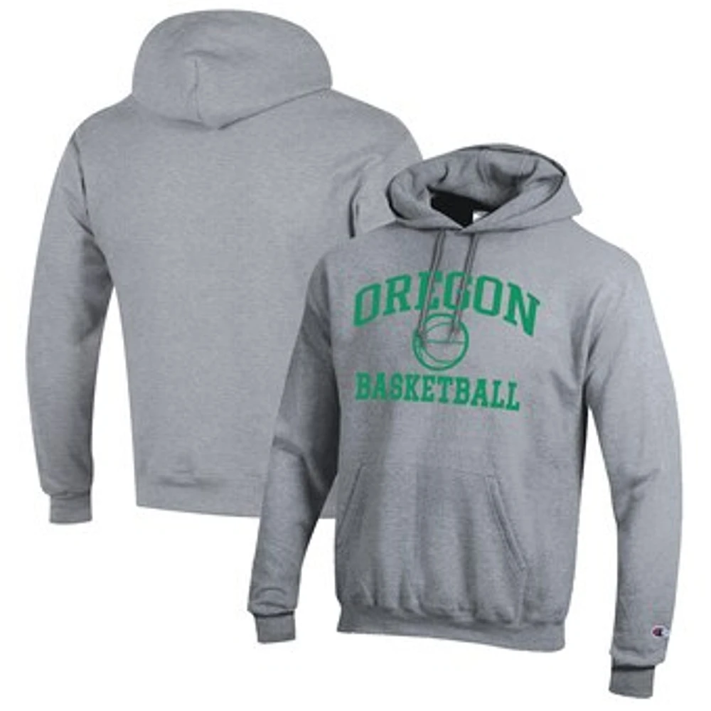 Men's Champion Heather Gray Oregon Ducks Basketball Icon Pullover Hoodie