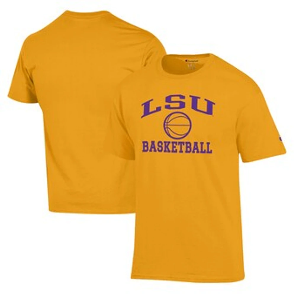 Men's Champion Gold LSU Tigers Basketball Icon T-Shirt