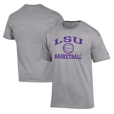 Men's Champion Heather Gray LSU Tigers Basketball Icon T-Shirt