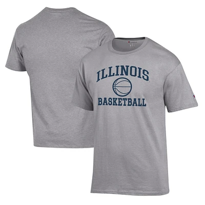 Men's Champion Heather Gray Illinois Fighting Illini Basketball Icon T-Shirt