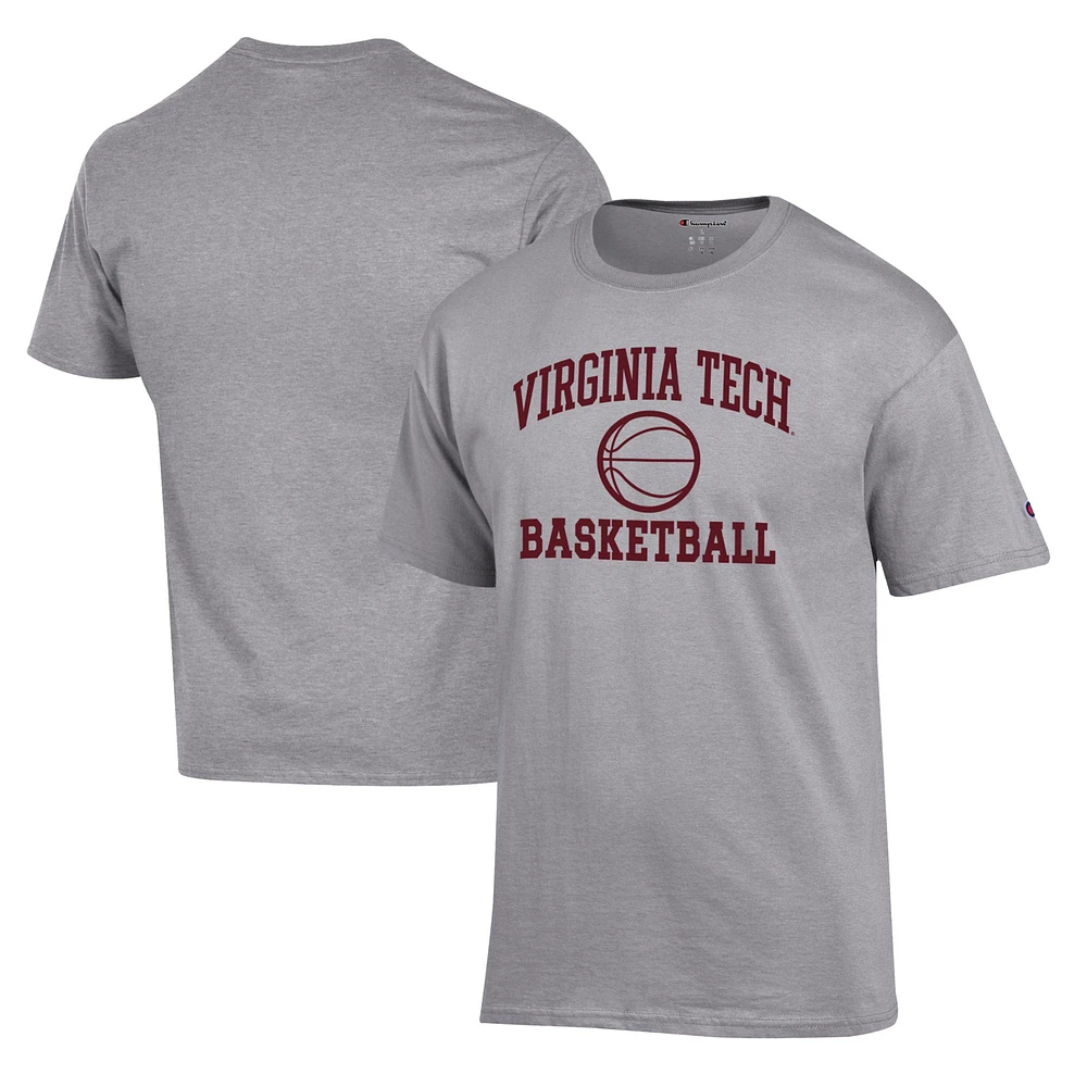 Men's Champion Heather Gray Virginia Tech Hokies Basketball Icon T-Shirt