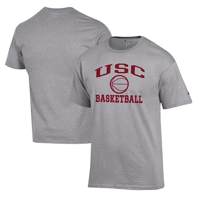 Men's Champion Heather Gray USC Trojans Basketball Icon T-Shirt