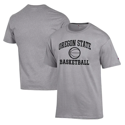 Men's Champion Heather Gray Oregon State Beavers Basketball Icon T-Shirt
