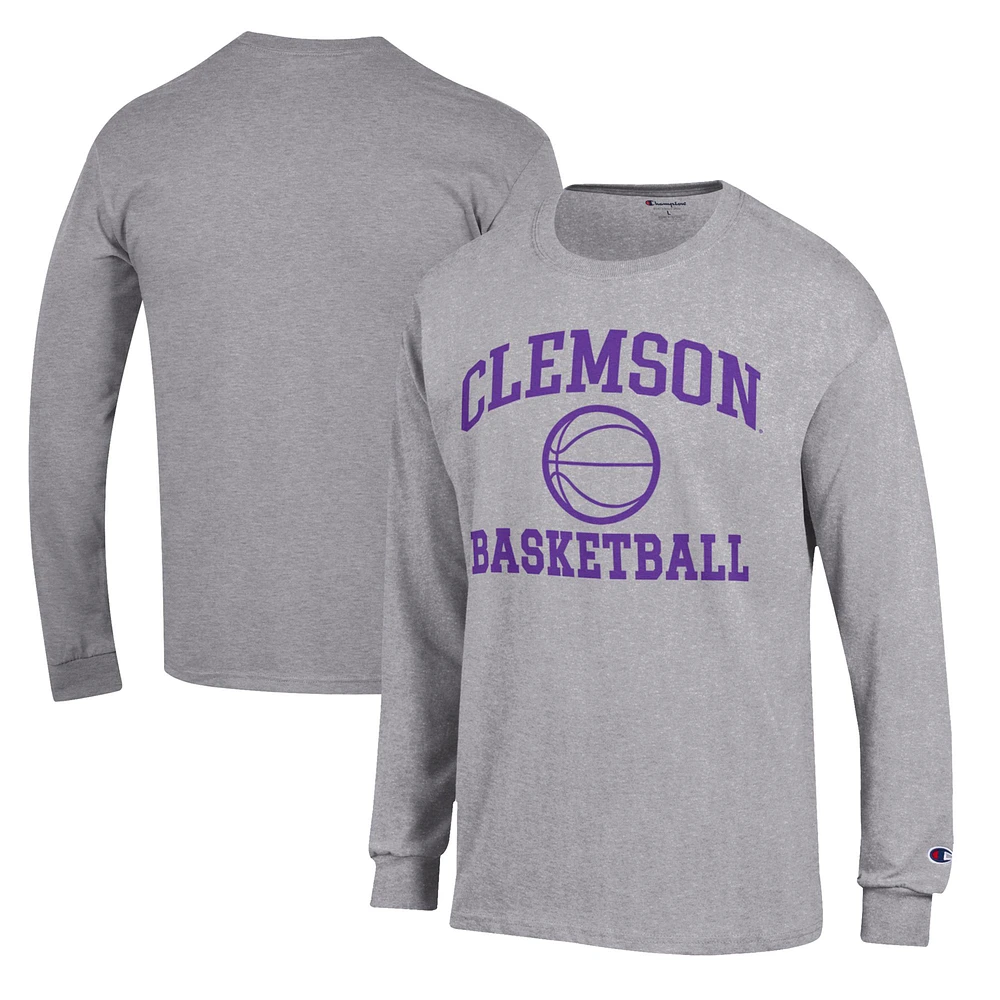 Men's Champion Heather Gray Clemson Tigers Basketball Icon Long Sleeve T-Shirt