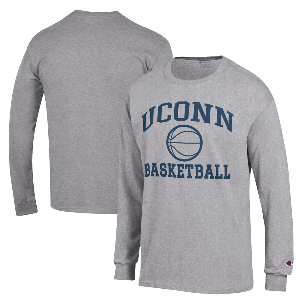 Men's Champion Heather Gray UConn Huskies Basketball Icon Long Sleeve T-Shirt