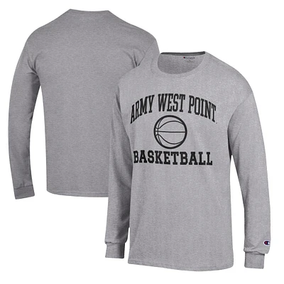 Men's Champion Heather Gray Army Black Knights Basketball Icon Long Sleeve T-Shirt