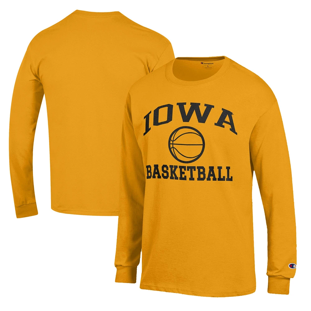 Men's Champion Gold Iowa Hawkeyes Basketball Icon Long Sleeve T-Shirt