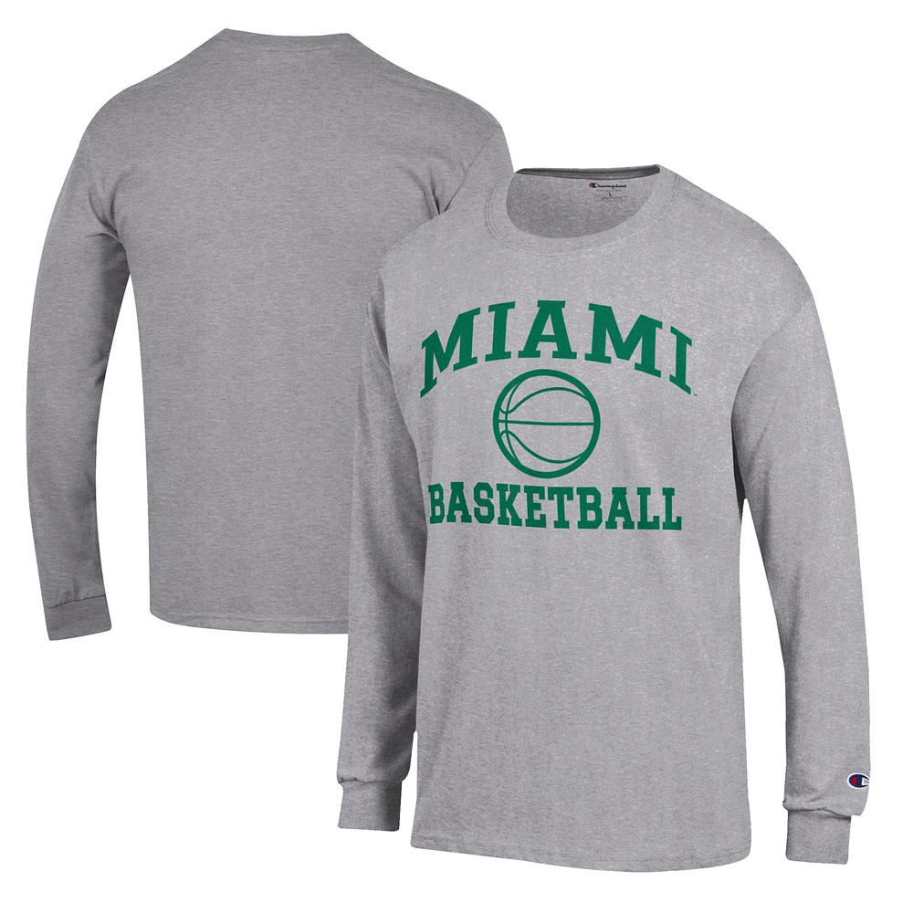 Men's Champion Heather Gray Miami Hurricanes Basketball Icon Long Sleeve T-Shirt