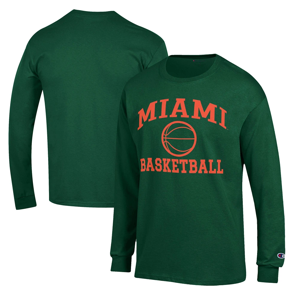 Men's Champion Green Miami Hurricanes Basketball Icon Long Sleeve T-Shirt