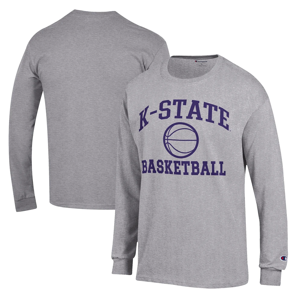 Men's Champion Heather Gray Kansas State Wildcats Basketball Icon Long Sleeve T-Shirt