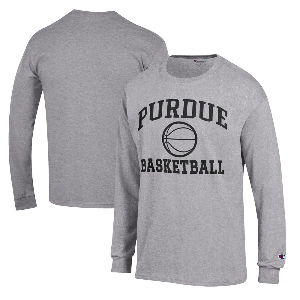 Men's Champion Heather Gray Purdue Boilermakers Basketball Icon Long Sleeve T-Shirt