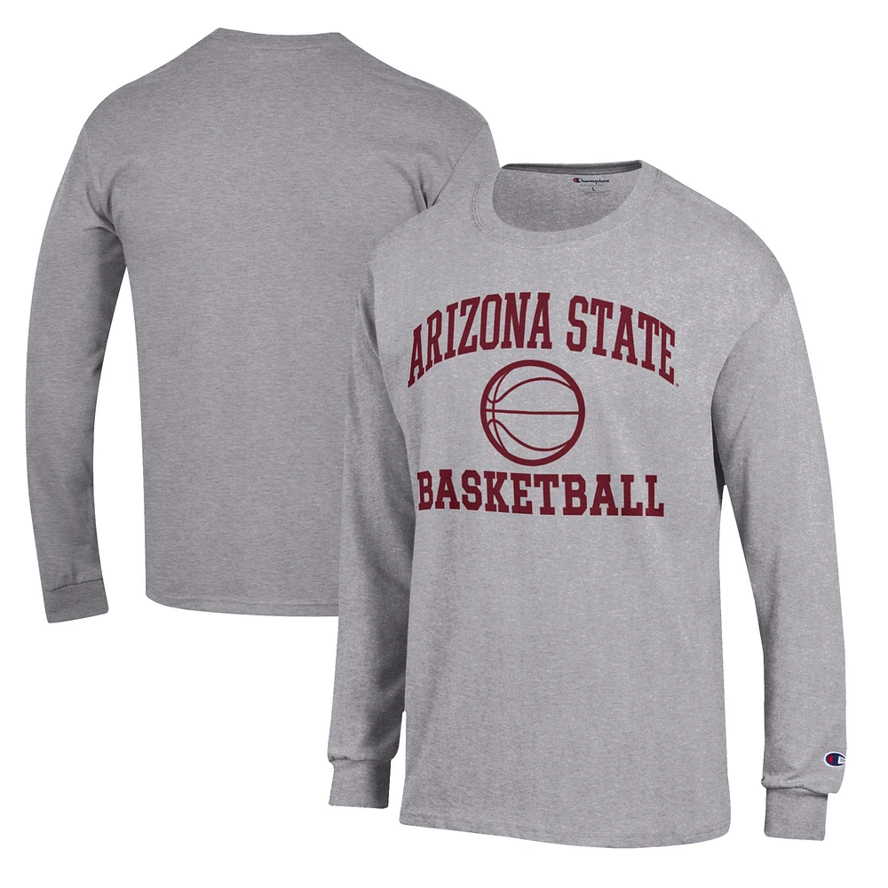 Men's Champion Heather Gray Arizona State Sun Devils Basketball Icon Long Sleeve T-Shirt