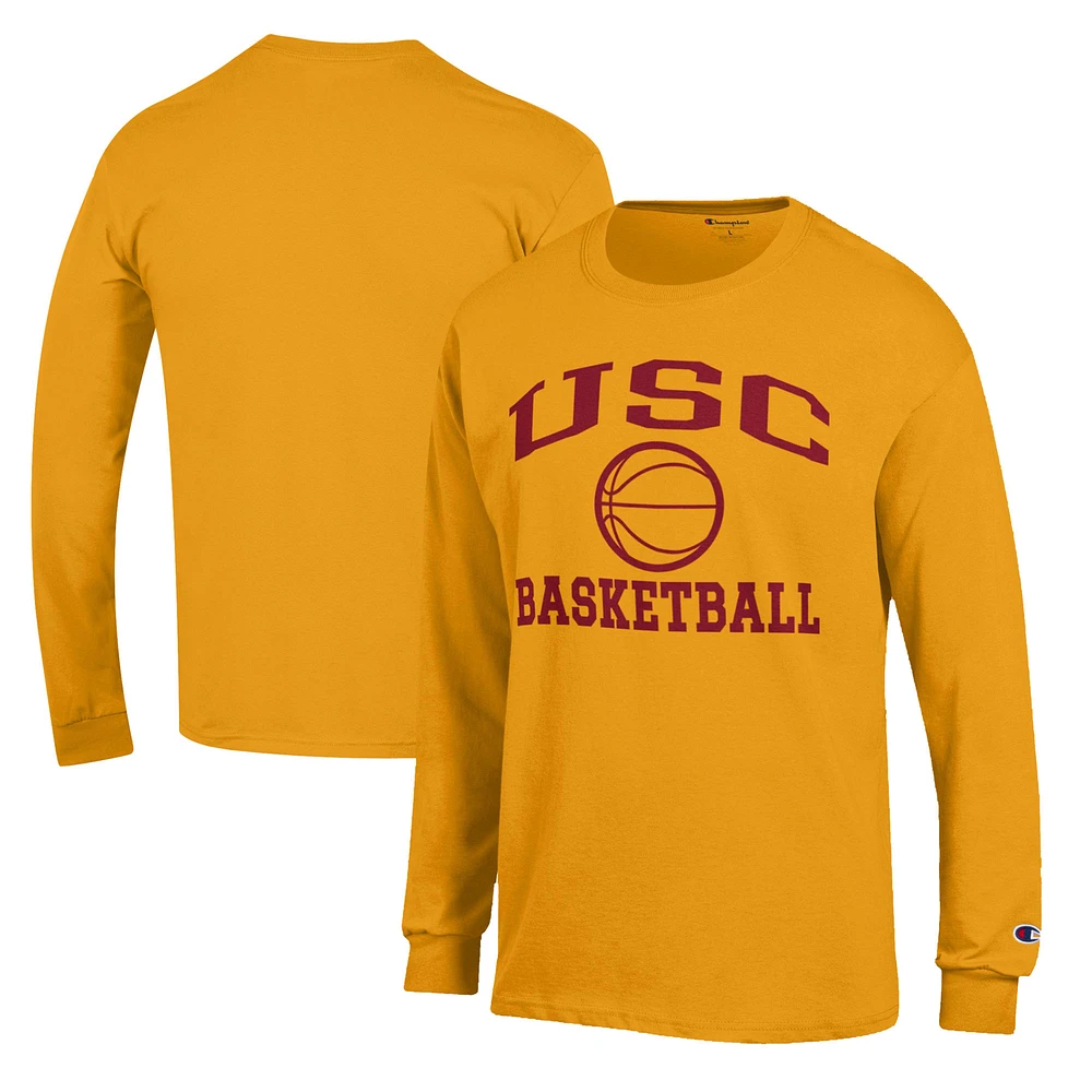 Men's Champion Gold USC Trojans Basketball Icon Long Sleeve T-Shirt