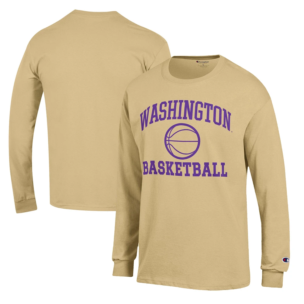 Men's Champion Gold Washington Huskies Basketball Icon Long Sleeve T-Shirt
