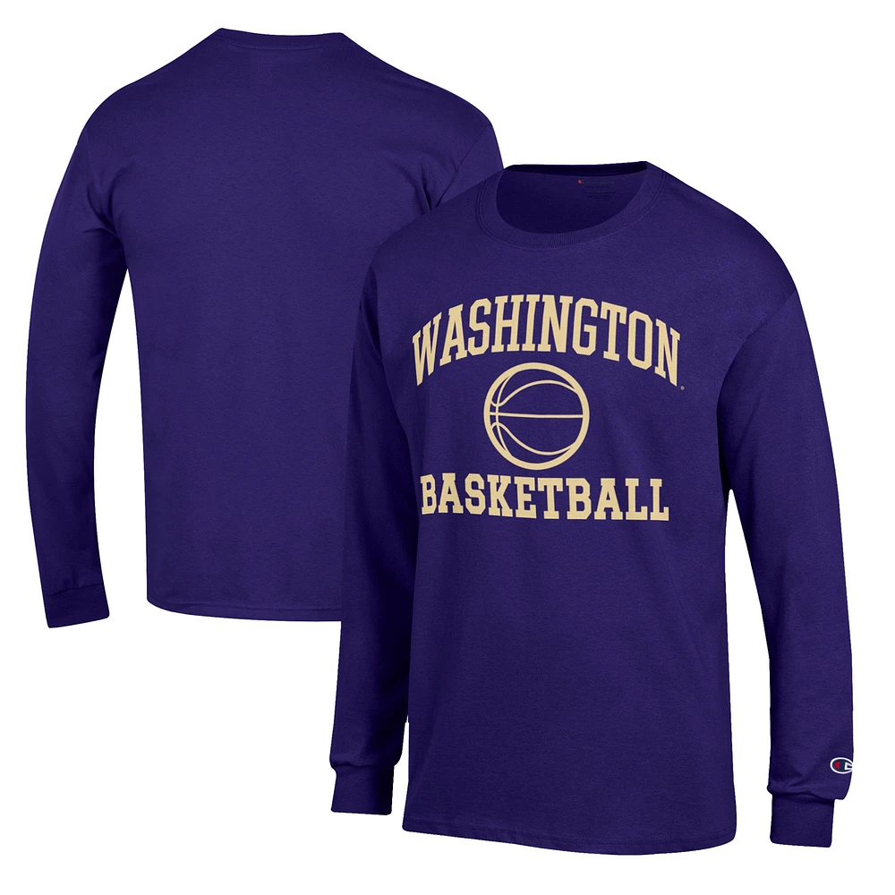 Men's Champion Purple Washington Huskies Basketball Icon Long Sleeve T-Shirt