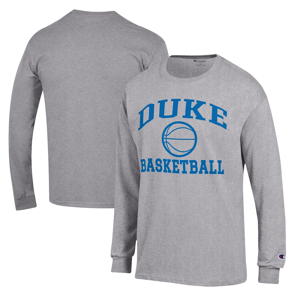 Men's Champion Heather Gray Duke Blue Devils Basketball Icon Long Sleeve T-Shirt