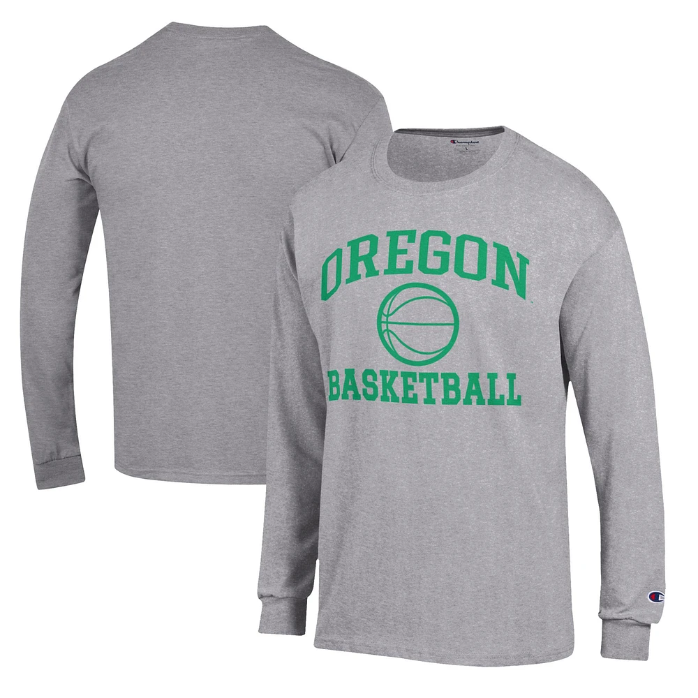 Men's Champion Heather Gray Oregon Ducks Basketball Icon Long Sleeve T-Shirt