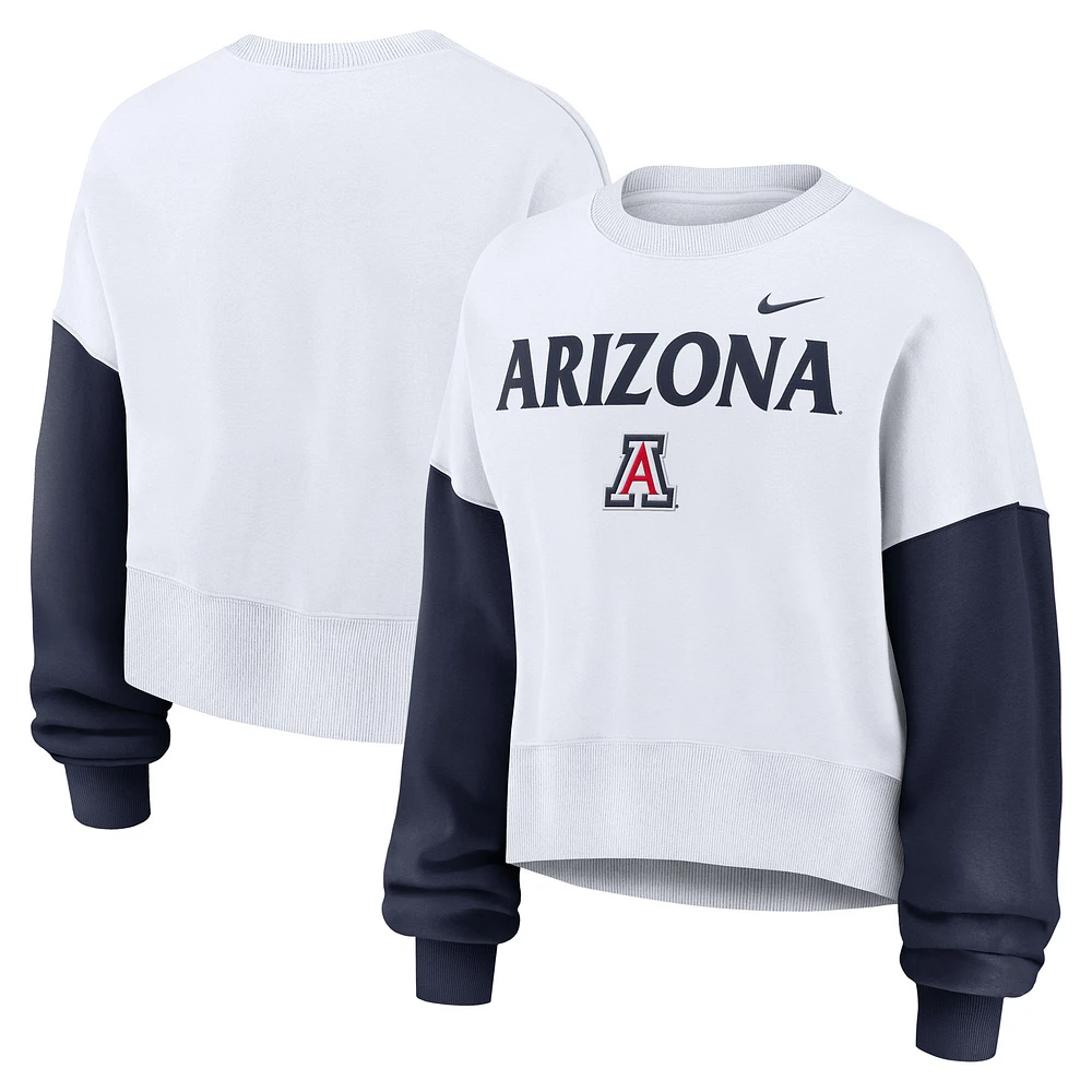 Women's Nike White Arizona Wildcats Oversized Color-Block Pullover Sweatshirt