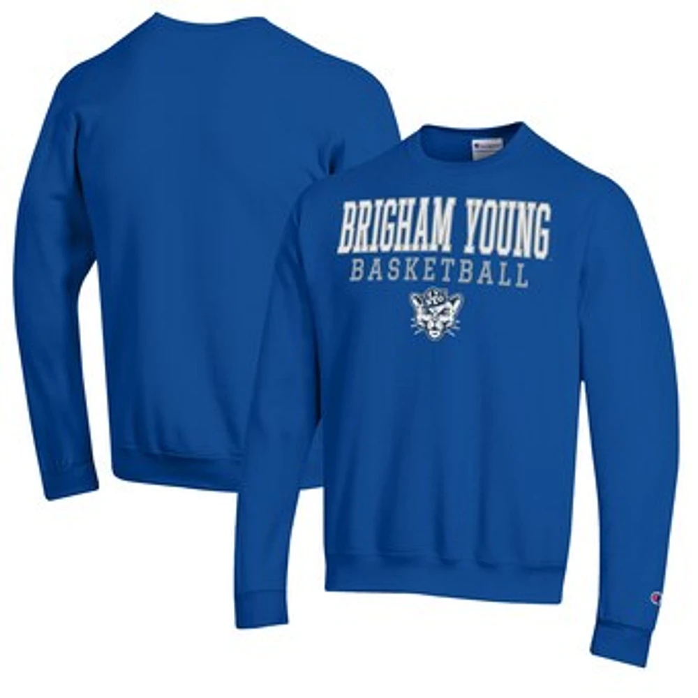 Men's Champion Royal BYU Cougars Basketball Stack Pullover Crewneck Sweatshirt